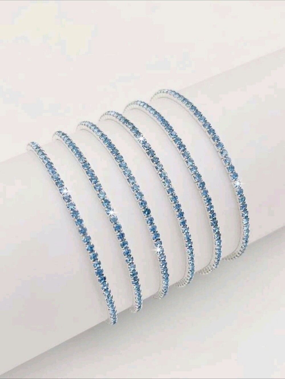 6pcs/Set Women's Ultrathin 2mm Crystal Stretch Bracelets, Transparent White